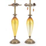 Pair of Venetian Glass Table Lamps, 20th c., spiral molded ovoid standard, h. (to socket) 19 1/2 in