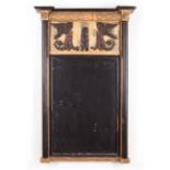 Continental Neoclassical Ebonized and Parcel Gilt Pier Mirror, early 19th c., blocked cornice,
