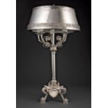 Neoclassical-Style Argente Brass Five-Light Bouillotte Lamp, columnar standard, paw feet,