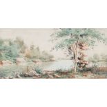 James Ralph Wilcox (American/Florida, 1866-1915), "River Landscape", watercolor on paper, signed