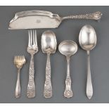 Group of Antique and Vintage Tiffany Sterling Silver Serving Pieces, incl. "Grapevine" cold meat