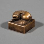 Chinese Gilt Bronze Seal, 20th c., square body cast with chop of General Yan Xishan (1883-1960)