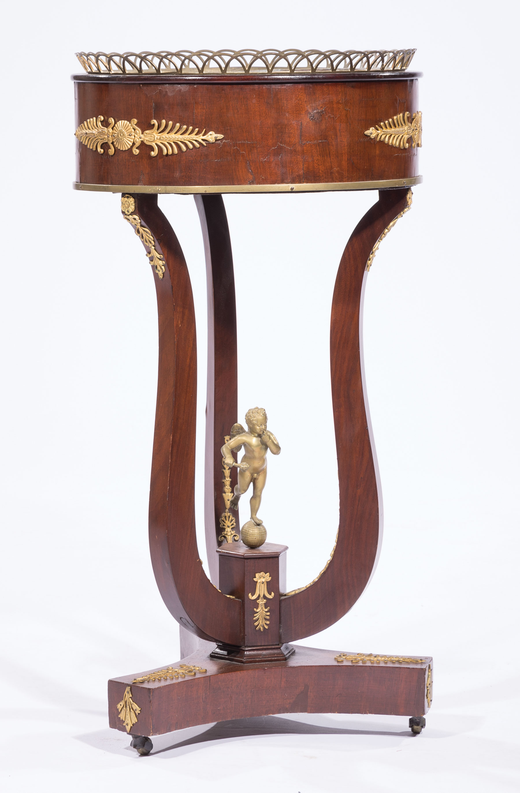 Neoclassical-Style Brass and Bronze-Mounted Mahogany Jardiniere, 20th c., shaped brass gallery, - Image 2 of 3