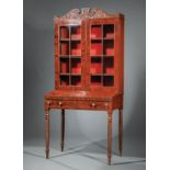 American Late Federal Mahogany Plantation Desk, early 19th c., leaf carved pediment above two glazed
