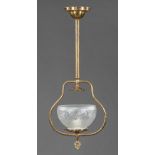 Pair of American Brass Hall Lights, 20th c., harp-form, electrified, h. 36 in., w. 10 1/2 in