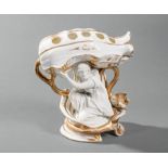 Paris Bisque and Gilt-Decorated Porcelain Posy Vase, 19th c., modeled as a Classical maiden