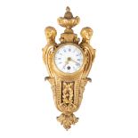 Diminutive French Bronze Cartel Clock, c. 1900, urn finial, dial flanked by female terms, h. 10 1/