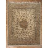 Persian Carpet, cream ground, central medallion, vining foliate design, 8 ft. x 10 ft. 7 in