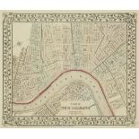 Antique Map of New Orleans, 1872, hand-colored lithograph, by Augustus Mitchell, 9 1/2 in. x 11 1/