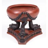 Wedgwood Rosso Antico Tripod Censer, c. 1805, impressed uppercase mark, foliate ornamentation,