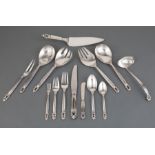 Georg Jensen "Acorn" Sterling Silver Flatware Service, designed 1915 by Johann Rohde, incl. 11