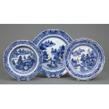 Three Chinese Export Blue and White Porcelain "Nanking" Dishes, 18th c., Qianlong, incl. octagonal