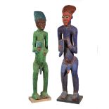 Two African Beaded Wood Male Fertility Figures, early 20th c., Cameroon, Bamileke Tribe, life-size