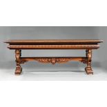 Italian Carved Walnut Hall Table, 19th c., top with scalloped border and frieze, robustly carved