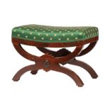 American Classical Mahogany Curule Footstool, early 19th c., saddle seat, chamfered stretcher, h. 15