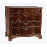 William and Mary Walnut Chest of Drawers, 18th c. and later, molded top, four paneled drawers,