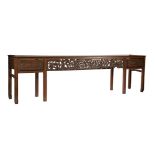 Massive Chinese Carved and Painted Hardwood Table, waisted inset rectangular top, central