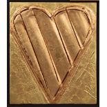 George Bauer Dunbar (American/New Orleans, b. 1927), "Heart", gold leaf on red clay, signed lower