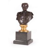 Bronze Bust of Statesman, h. 8 3/8, w. 5 1/4 in., d. 3 in., on plinth with marble base, overall h.