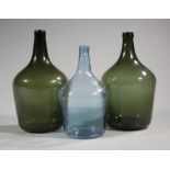 Three Antique Blown Glass Demijohns, 19th/20th c., incl. 2 green bottles, h. 14 in. and 13 1/2