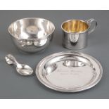 Group of Antique and Vintage American Sterling Silver, incl child's bowl, plate and cup, engraved