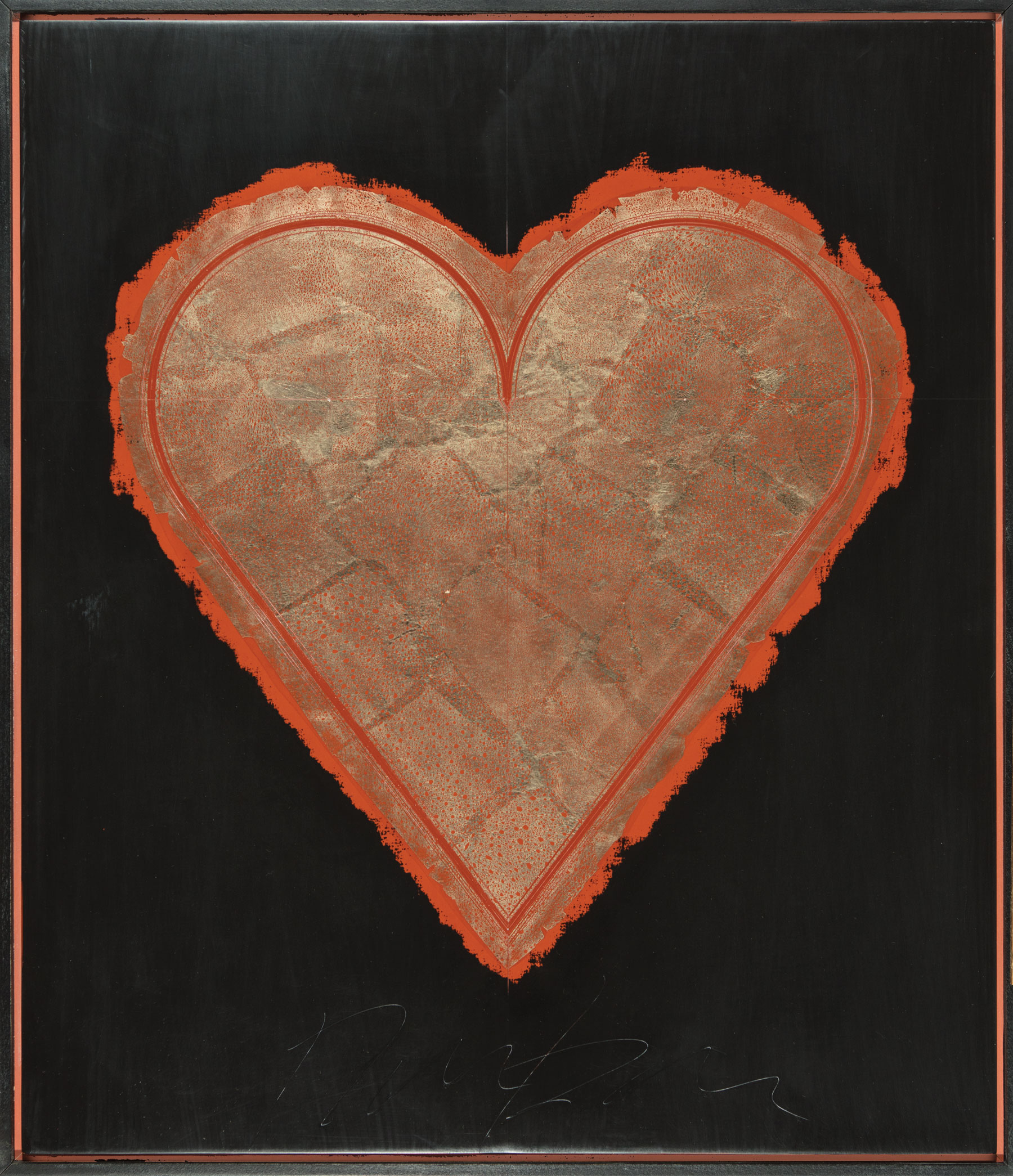 George Bauer Dunbar (American/New Orleans, b, 1927), "Heart", moongold leaf on red and black clay,