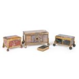 Three Diminutive Bronze-Mounted Hardstone Boxes, on ball feet, largest h. 2 1/2 in., w. 4 3/4 in.,