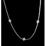 18 kt. White Gold and Diamond Necklace, diamond chain set with various cut larger stones, incl.