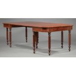 Federal Mahogany Two-Part Dining Table, early 19th c., Baltimore, blocked apron, ring turned