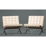 Pair of Mies van der Rohe Chromed Steel and Leather "Barcelona" Chairs, c. 2000s, Knoll, legs marked