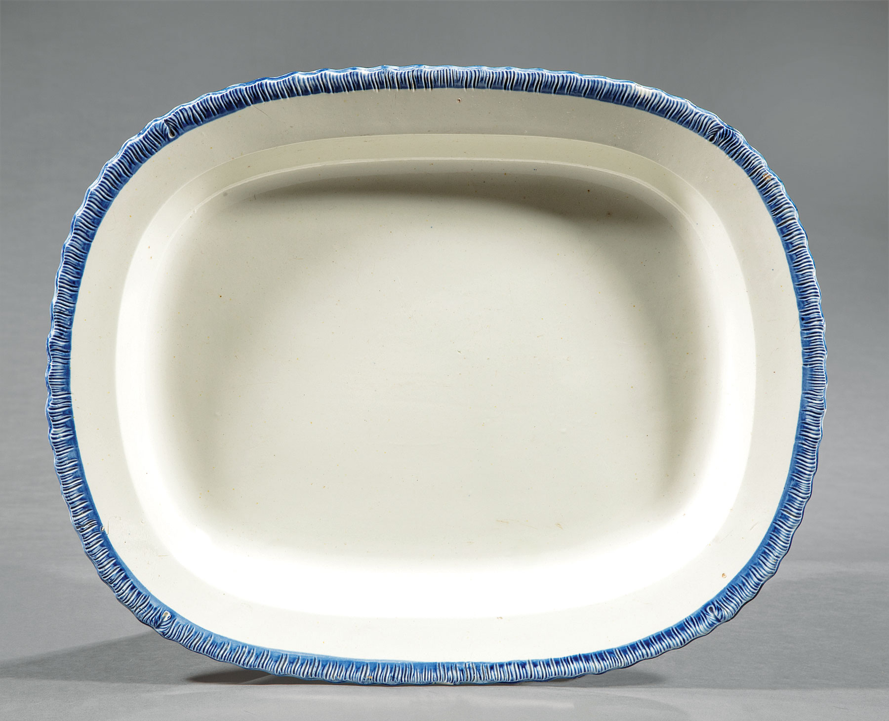 Leeds Blue Feather Edge Creamware Platter, early-to-mid 19th c., marked, l. 18 in., w. 14 1/2 in