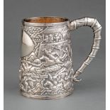 Chinese Export Silver Tankard, 19th c., marked, possibly "LW" for Luen Wo, Canton, or "IW" for