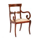 Anglo-Colonial Carved Mahogany Armchair in the Regency Taste, 19th c., tablet back, shaped slat,