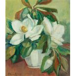 Alberta Kinsey (American/New Orleans, 1875-1952), "Magnolias in Vase", oil on canvas, signed lower