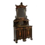 American Renaissance Ebonized, Parcel Gilt and Marquetry Parlor Cabinet, late 19th c., New York,