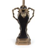 Continental Bronze-Mounted Marble Table Lamp, 20th c., baluster body, scroll handles, h. (to socket)