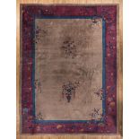 Chinese Art Deco Carpet, gray, blue and dark purple ground, floral and butterfly design, 12 ft. 11