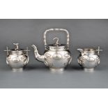 Chinese Export Silver Solitaire Tea Service, 19th c., possibly "KC" (undocumented), incl. teapot,