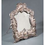 Antique Rococo-Style Silverplate Dressing Mirror, easel back, 25 in. x 18 1/2 in
