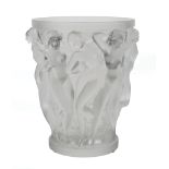 Lalique Frosted and Molded Glass "Bacchantes" Vase, c. 1990, signed "Lalique France" on edge, h. 9