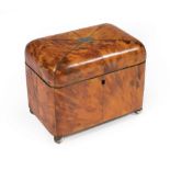 George III Tortoiseshell Tea Caddy, domed cover, interior with two lidded compartments, on ball