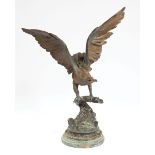 Patinated Bronze Figure of an Eagle, after Jules Moigniez, green variegated marble base, h. 30