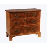 Antique English Oyster Veneer Chest, molded top, three graduated drawers, bracket feet, h. 31 3/4