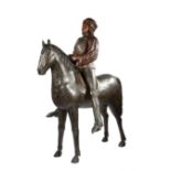 Monumental Antique Continental Carved and Polychromed Horse and Rider Grouping, 19th c., two
