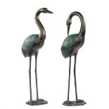 Pair of Polychrome Cast Iron Cranes, taller h. 29 1/2 in