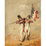 Continental School, 19th c ., "Uniformed Soldiers", 2 oils on canvas, both indistinctly signed lower