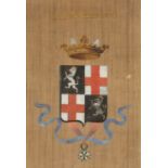 French Armorial Banner, painted with a crown above the arms of "de la Saigne de St. George",