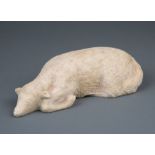 Carved Marble Figure of a Recumbent Lamb, h. 2 1/2 in., w. 9 in., d. 3 3/4 in