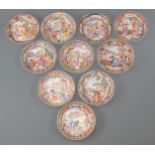 Ten Chinese Export Mandarin Palette Porcelain Saucer Dishes 18th c., Qianlong, each variously