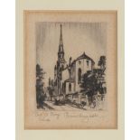 Morris Henry Hobbs (American/New Orleans, 1892-1967), "Old Saint Mary's Toledo", etching, pencil-